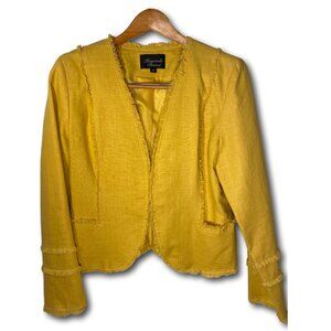 Size 10 Fully Lined Yellow Blazer Jacket w Frayed Accents & Two Front Pockets